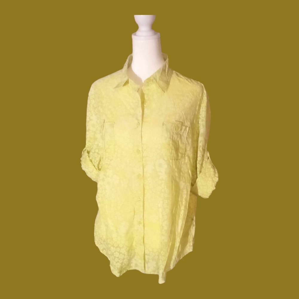 Chartreuse sheer floral print johnswear sport large